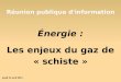 Énergie : Les enjeux du gaz de « schiste » Réunion publique d'information jeudi 14 avril 2011