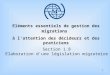 1 Eléments essentiels de gestion des migrations à lattention des décideurs et des praticiens Section 1.8 Elaboration dune législation migratoire