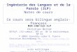 Ingénierie des Langues et de la Parole (ILP) Notes de cours Ce cours sera bilingue anglais-français M2R-IAW-SLE-ILP Christian Boitet GETALP, LIG-campus,