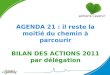 AGENDA 21 : il reste la moitié du chemin à parcourir BILAN DES ACTIONS 2011 par délégation