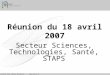 © Université Nice Sophia Antipolis ::  Réunion du 18 avril 2007 Secteur Sciences, Technologies, Santé, STAPS