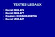 TEXTES LEGAUX Décret 2006-576 Décret 2006-577 Ciculaire DHOS/O1/2007/65 Décret 1995-647