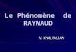 Le Phénomène de RAYNAUD N. KHALFALLAH. Définition Expression clinique dun arrêt transitoire de la circulation artérielle au niveau des extrémités Acrosyndrome