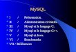 MySQL I / Pr©sentation. II / Administration et Outils. III / Mysql et le langage C. IV / Mysql et le langage C++. V / Mysql et Java. VI / Benchmarks VII
