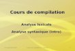 24 septembre 2007Cours de compilation 3 - Intranet1 Cours de compilation Analyse lexicale Analyse syntaxique (intro)