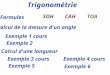 Trigonométrie Formules SOHCAHTOA Calcul de la mesure d'un angle Exemple 1 cours Exemple 2 Calcul d'une longueur Exemple 3 cours Exemple 5 Exemple 4 cours