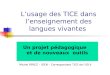 Lusage des TICE dans lenseignement des langues vivantes Un projet pédagogique et de nouveaux outils Michel PEREZ – IGEN – Correspondant TICE de lIGLV