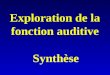 Exploration de la fonction auditive Synthèse. Surdités de Transmission