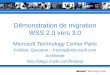 Démonstration de migration WSS 2.0 vers 3.0 Microsoft Technology Center Paris Frédéric Queudret – fredeq@microsoft.com Architecte