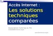 Accès Internet : Les solutions techniques comparées Association Femmes & TIC contact@femmes-tic.org.tn 