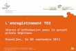 Lenregistrement TDI Séance dinformation pour le projet pilote hôpitaux Bruxelles, le 06 septembre 2011 Rue Juliette Wytsmanstraat 14 | 1050 Brussels |