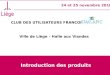 CLUB DES UTILISATEURS FRANCOPHONES STAR- APIC Ville de Liège – Halle aux Viandes 24 et 25 novembre 2010 Introduction des produits