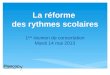La réforme des rythmes scolaires 1 ère réunion de concertation Mardi 14 mai 2013