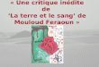 « Une critique inédite de La terre et le sang de Mouloud Feraoun » -Jeanne Adam