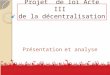 Projet de loi Acte III de la décentralisation Présentation et analyse 1