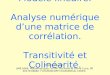 Modèle linéaire. Analyse numérique dune matrice de corrélation. Transitivité et Colinéarité. Thierry Foucart UMR 6086, Mathématiques, SP2MI, Bd Marie et
