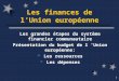 1 Les finances de lUnion européenne Les grandes étapes du système financier communautaire Présentation du budget de l Union européenne: Les ressources
