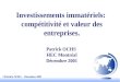 ©Patrick OCHS - Décembre 2001 Investissements immatériels: compétitivité et valeur des entreprises. Patrick OCHS HEC Montréal Décembre 2001