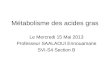 Métabolisme des acides gras Le Mercredi 15 Mai 2013 Professeur SAALAOUI Ennouamane SVI-S4 Section B