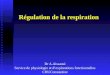 Régulation de la respiration Dr A.Aissaoui Service de physiologie et dexplorations fonctionnelles CHUConstantine