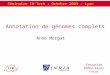 Annotation de génomes complets Anne Morgat Séminaire INTech - Octobre 2003 - Lyon Fondation Rhône-Alpes Futur