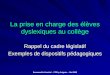 La prise en charge des élèves dyslexiques au collège Rappel du cadre législatif Exemples de dispositifs pédagogiques Emmanuelle Knaebel - COPsy Avignon