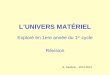 L’UNIVERS MATÉRIEL Exploré en 1ere année du 1 er cycle Révision B. Desbois – 2012-2013