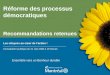 1 Réforme des processus démocratiques Consultations publiques 24, 30 avril et 1er mai 2008 Réforme des processus démocratiques Recommandations retenues