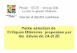 Critiques  Littéraires - Projet ECJS-Français - seconde