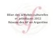 Bilan des activités culturelles  et artistiques 2012 Réseau des AF en Argentine