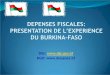 L'expérience du Burkina Faso ; Conference FMI; Du 30 avril au 2 