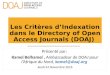 Les Critères d’Indexation dans le Directory of Open Access Journals (DOAJ)