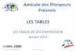 LES TABLES - plongee-fresnes.fr · • 1950 Premières Tables de Décompression éditées par le GERS ... LES TABLES – Plongée simple ... (en cas de plongées successives)