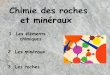 Les éléments chimiques - GEOLOGIE RANDONNEURSgeologierandonneurs.fr/pdfcours/Chimie roches mineraux.pdf · 1 2 Les minéraux 3. Les roches 1 Les éléments chimiques Chimie des