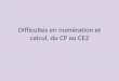 Difficultés en numération et calcul, du CP au CE2 · Faire Expliciter autant de fois que nécessaire ce que sont les CDU (Rappel) Ce qu’ est une U, èreune D, une C => 1 règle