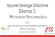 Apprentissage Machine Séance 3 · 2018-02-06 · Cours 3 - Chaque couche est composée par multiples neurones La sortie de chaque neurone d’une couche est l’entrée de la suivant
