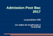 Admission Post Bac 2017 - Académie de Versailles...2017 La procédure APB Les règles de remplissage à l’université Où et Quand nous rencontrer… Les conseillères d’orientation