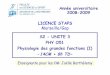 Année universitaire 2008-2009 LICENCE STAPS Marseille/Gap ...202/Unit%E9%203/... · Physiologie des grandes fonctions (I) -14CM + 8h TD-LICENCE STAPS Marseille/Gap Enseignante pour