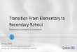 Transition From Elementary to Secondary School · Presentation outline 1. Objectives 2. Methodology for gathering information 3. Presentation of results 4. Thoughts and ideas. Objectives