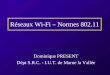 Réseaux Wi-Fi – Normes 802perso.univ-mlv.fr/present/supports/pdfsrc/Reseaux_Wi_Fi.pdf•Le rayon de propagation des trames émises par une station est limité. •une station n’est