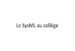 Le SysMLau collègetechnoressources.free.fr/3eme/projet/sysml/SysML_au...Le SysML, c’est quoi ? SysML = Sys tems Modeling Language Langage de Modélisation de Sys tèmes C’est