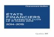 États financiers de l'exercice clos le 31 mars 2015 